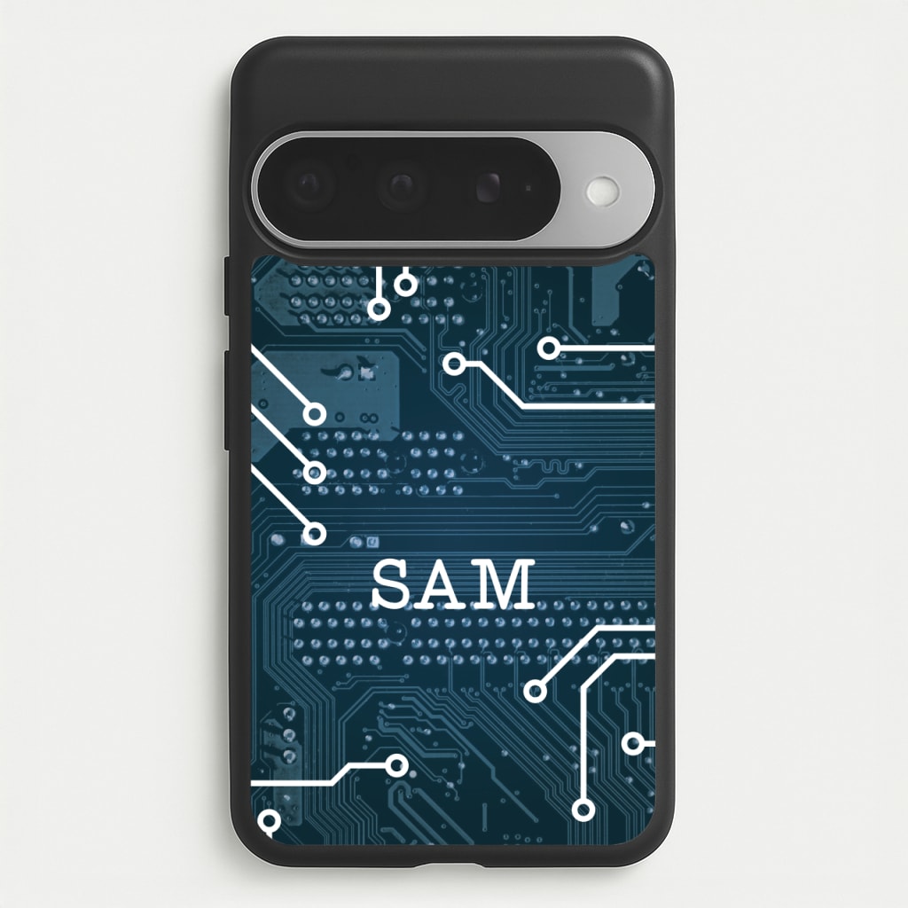 Blue Circuit Board Personalised Name Phone Case for Google Pixel 10 Pro XL