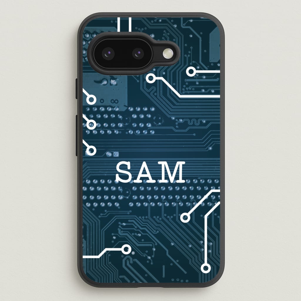 Blue Circuit Board Personalised Name - Personalised Phone Case for Google Pixel 9a