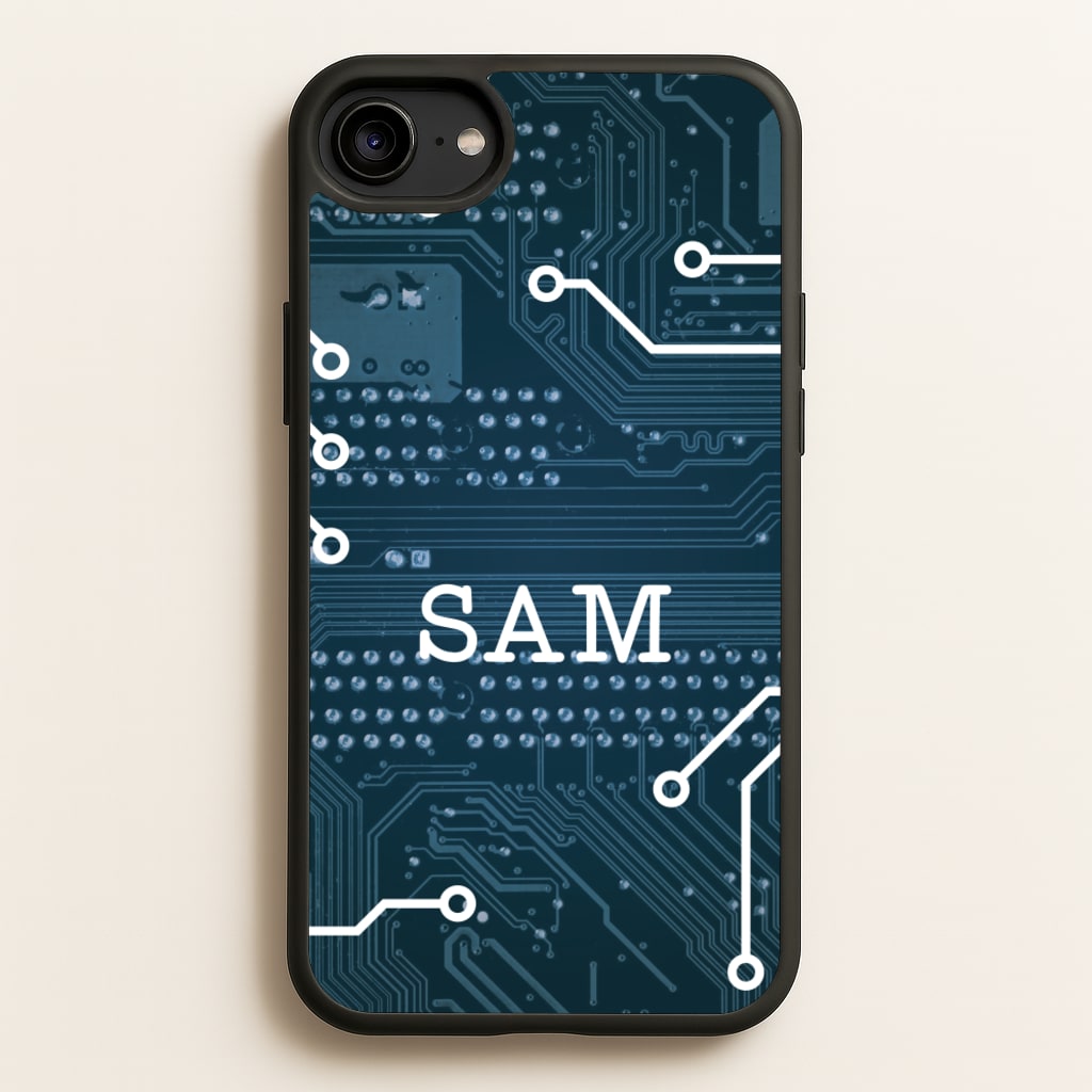 Blue Circuit Board Personalised Name - Personalised Phone Case for iPhone 6 / 7 / 8 / SE
