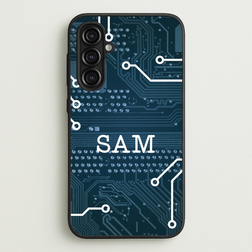Blue Circuit Board Personalised Name - Personalised Phone Case for Galaxy A16