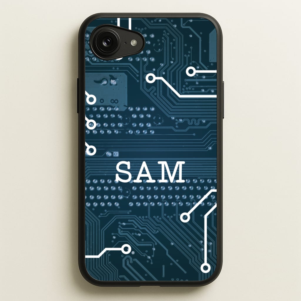 Blue Circuit Board Personalised Name - Personalised Phone Case for iPhone 16e