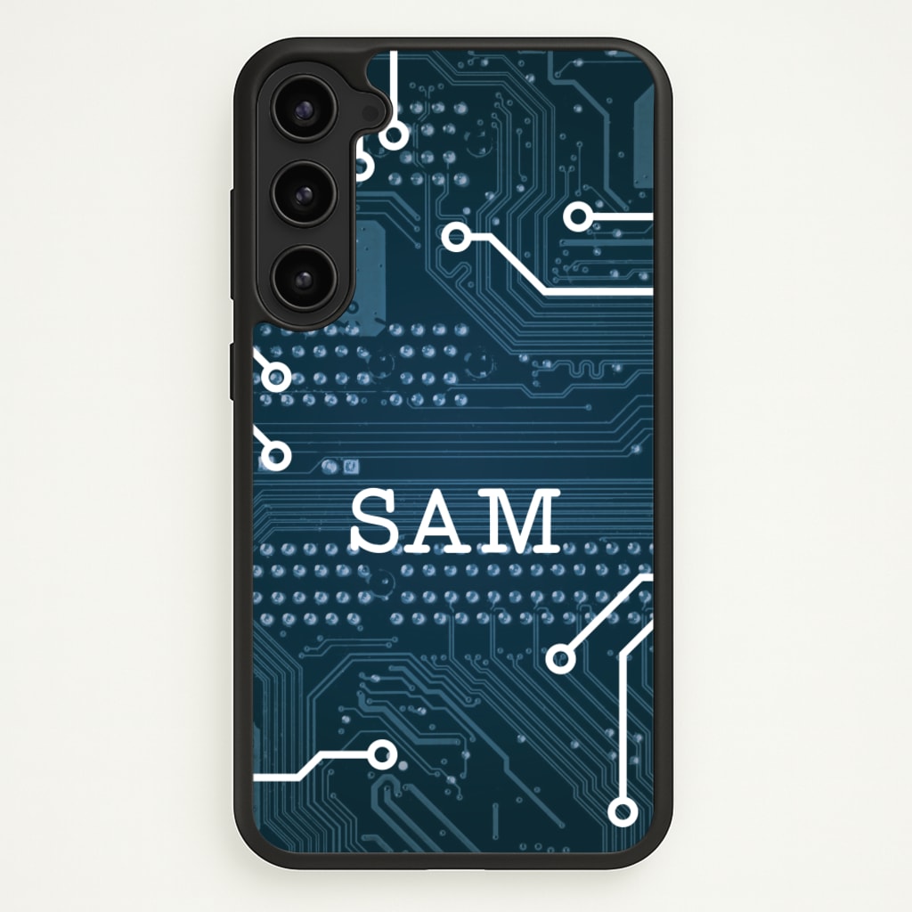 Blue Circuit Board Personalised Name - Personalised Phone Case for Galaxy S23
