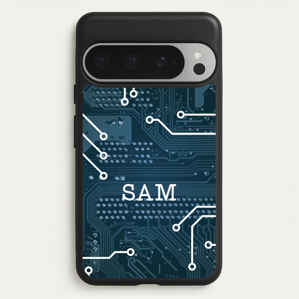 Blue Circuit Board Personalised Name - Personalised Phone Case for Google Pixel 9 Pro XL