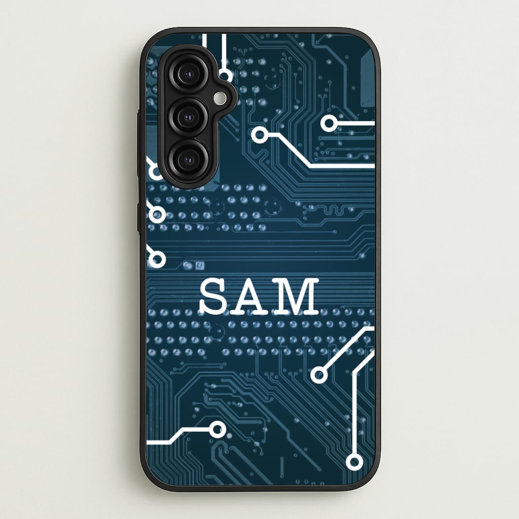 Blue Circuit Board Personalised Name - Personalised Phone Case for Galaxy A14