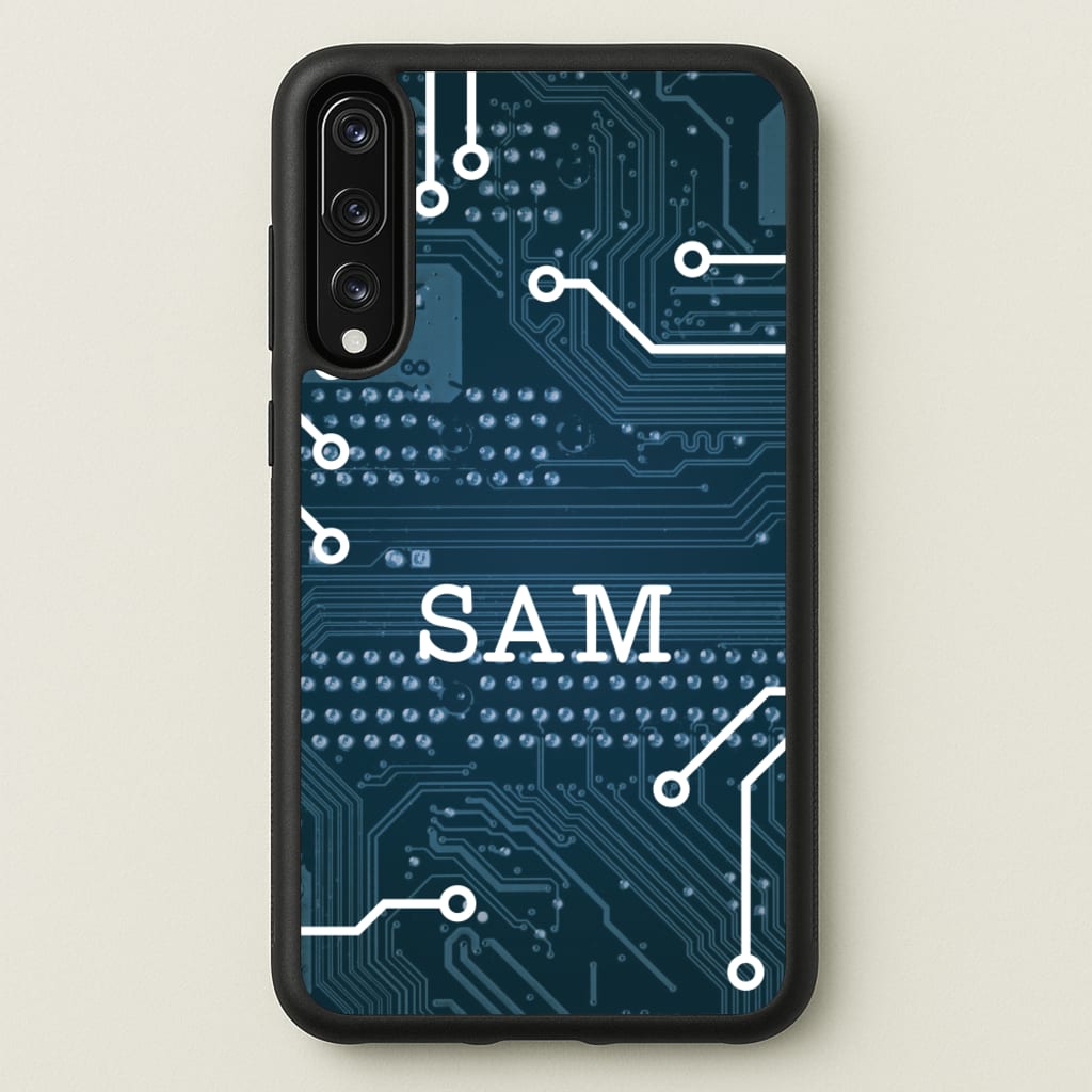 Blue Circuit Board Personalised Name - Personalised Phone Case for Huawei P20 Pro