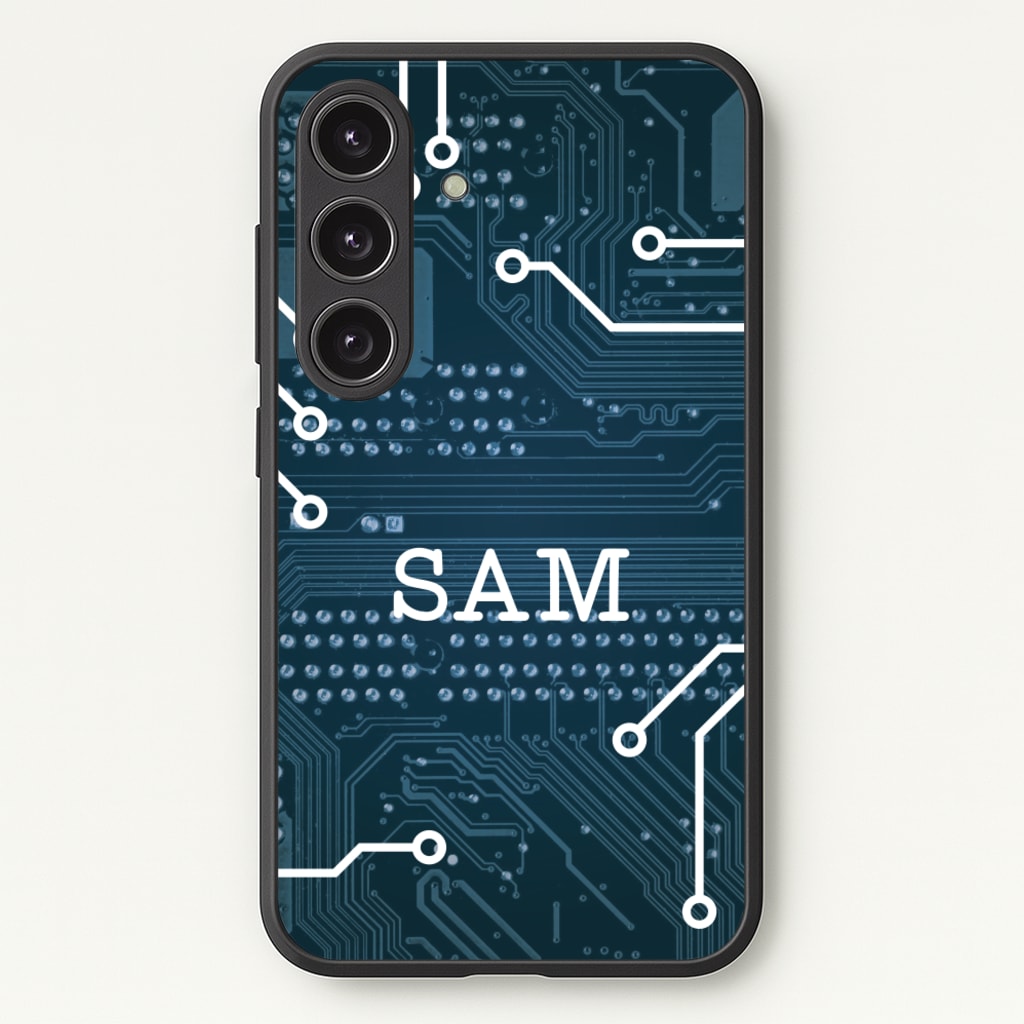 Blue Circuit Board Personalised Name - Personalised Phone Case for Galaxy S24 Plus