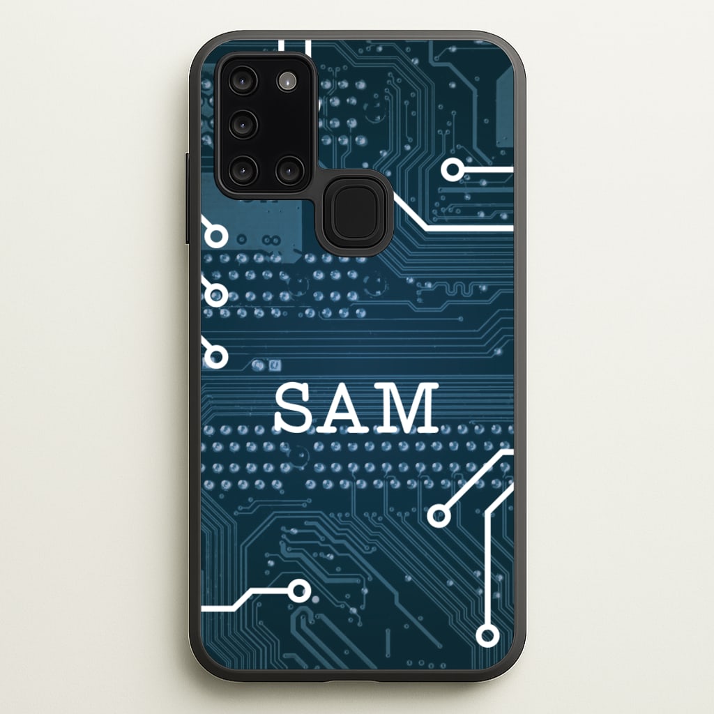 Blue Circuit Board Personalised Name - Personalised Phone Case for Galaxy A21s