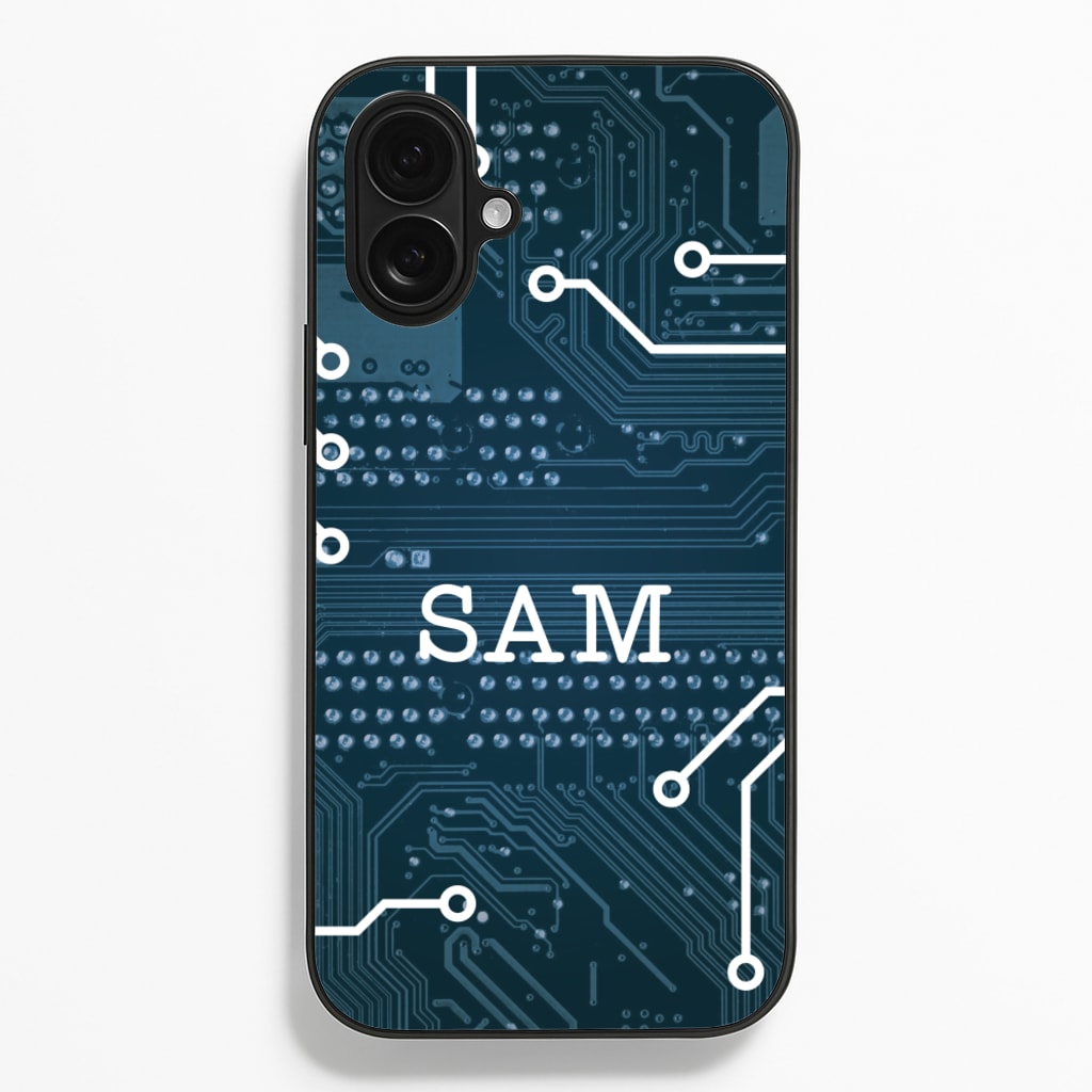 Blue Circuit Board Personalised Name - Personalised Phone Case for iPhone 16 Plus