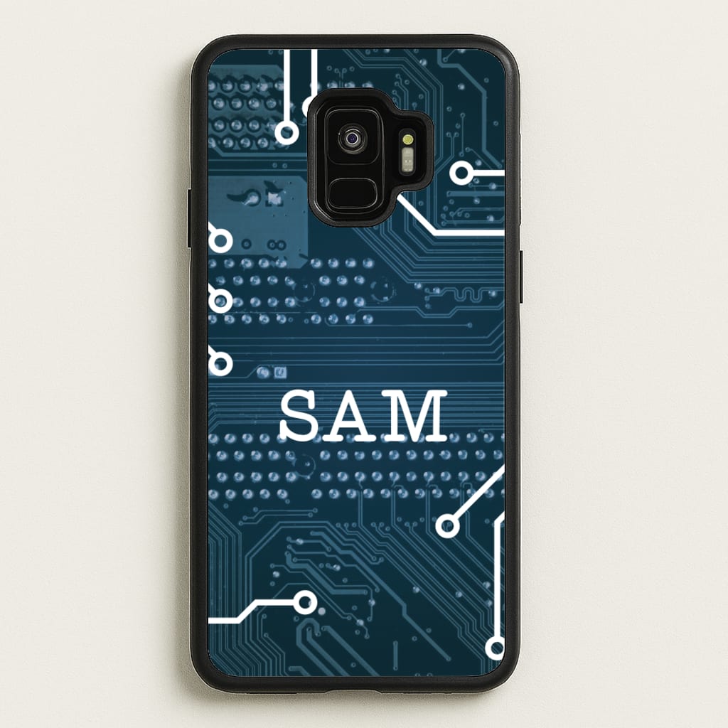 Blue Circuit Board Personalised Name - Personalised Phone Case for Galaxy S9