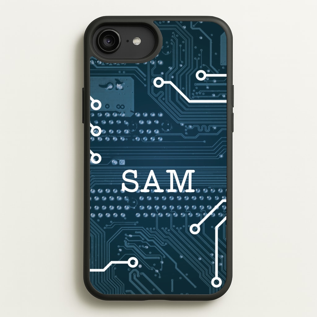 Blue Circuit Board Personalised Name - Personalised Phone Case for iPhone 6 Plus / 7 Plus / 8 Plus
