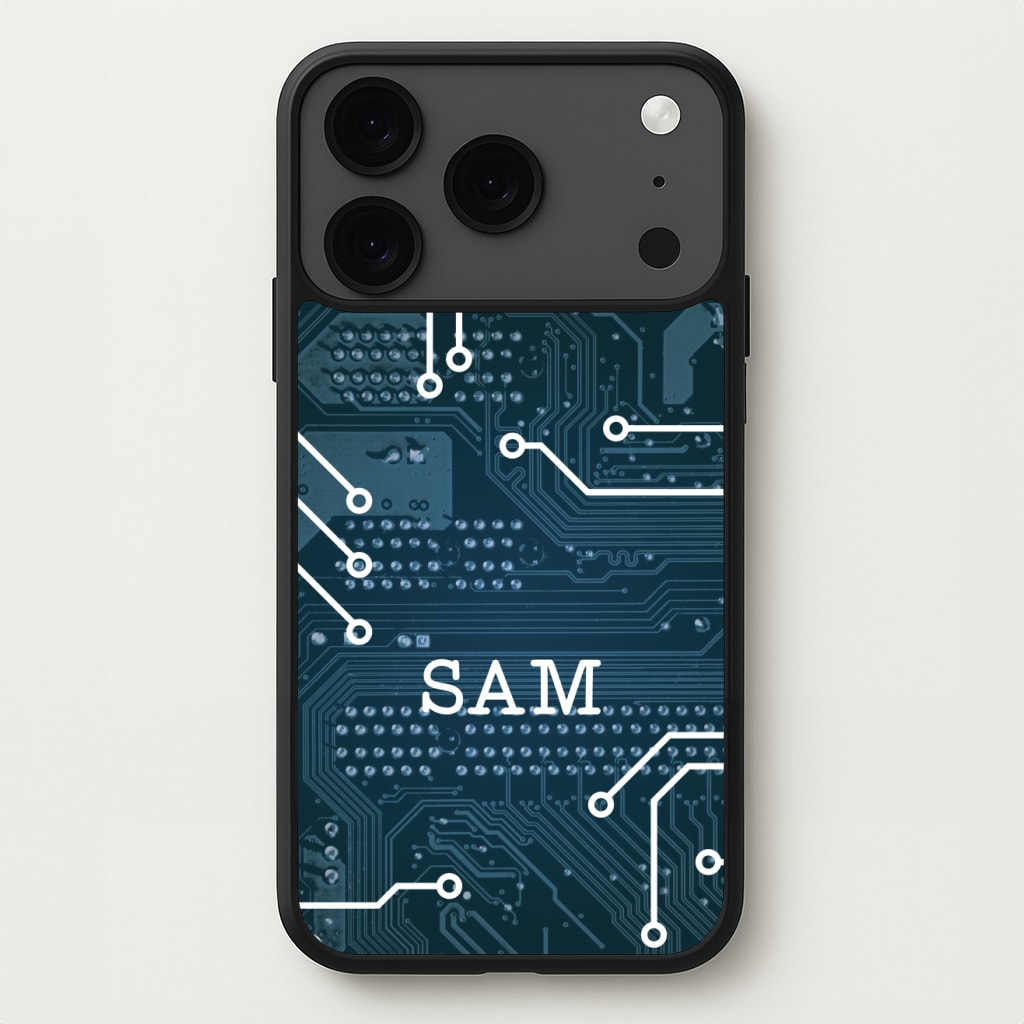 Blue Circuit Board Personalised Name Phone Case for iPhone 17 Pro