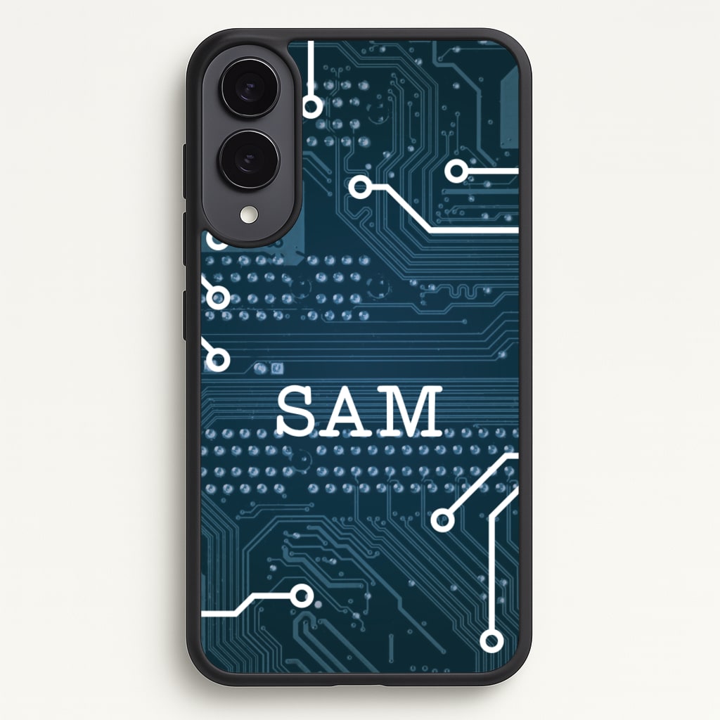 Blue Circuit Board Personalised Name - Personalised Phone Case for Galaxy S25 Edge