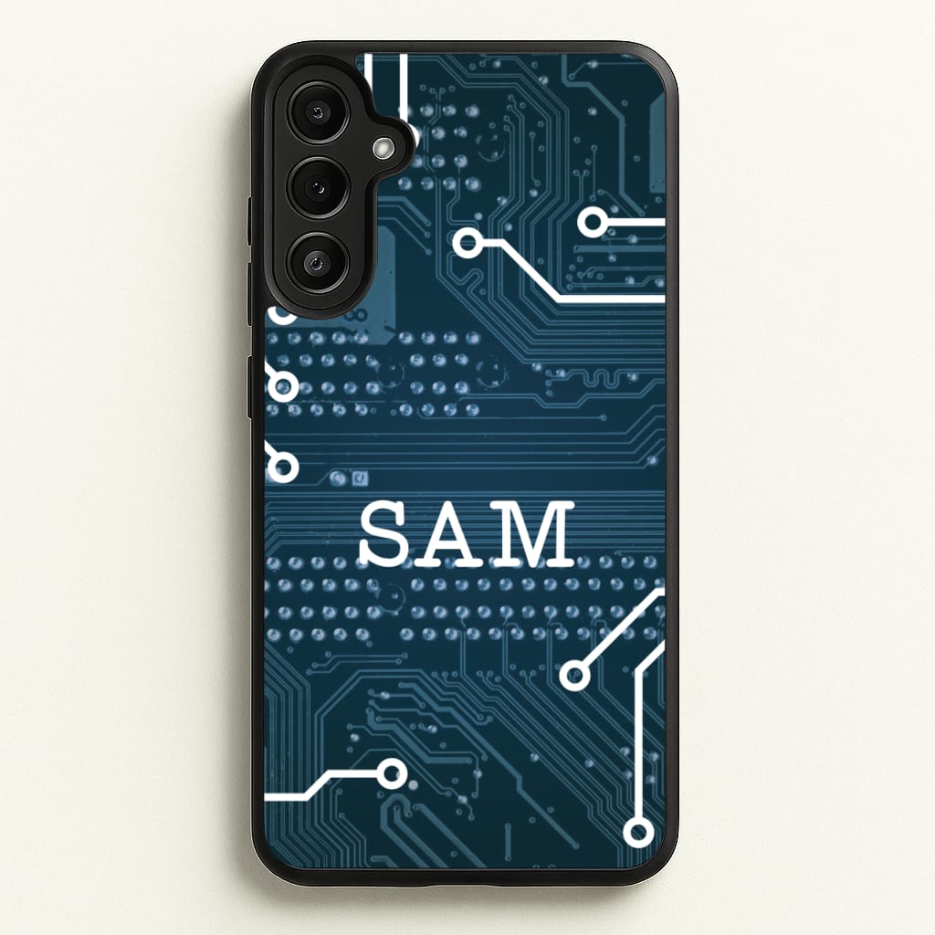Blue Circuit Board Personalised Name - Personalised Phone Case for Galaxy A34