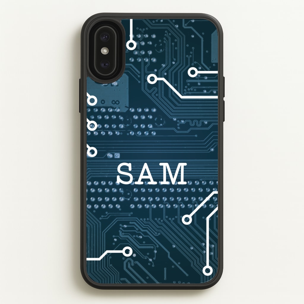 Blue Circuit Board Personalised Name - Personalised Phone Case for iPhone XS Max