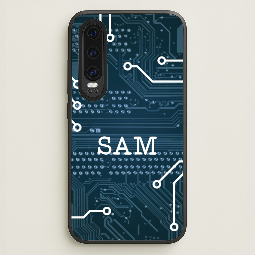 Blue Circuit Board Personalised Name - Personalised Phone Case for Huawei P30