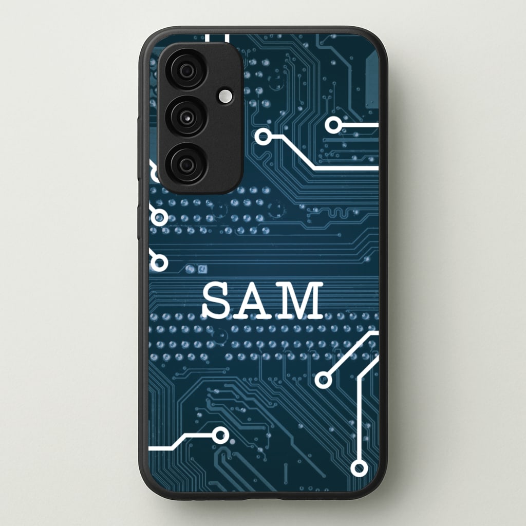 Blue Circuit Board Personalised Name - Personalised Phone Case for Galaxy A55