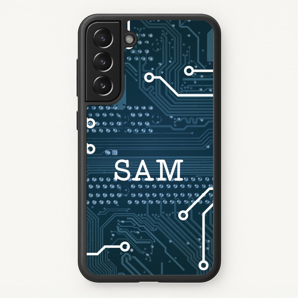 Blue Circuit Board Personalised Name - Personalised Phone Case for Galaxy S21