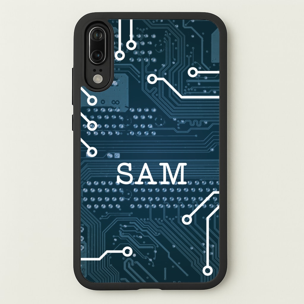 Blue Circuit Board Personalised Name - Personalised Phone Case for Huawei P20