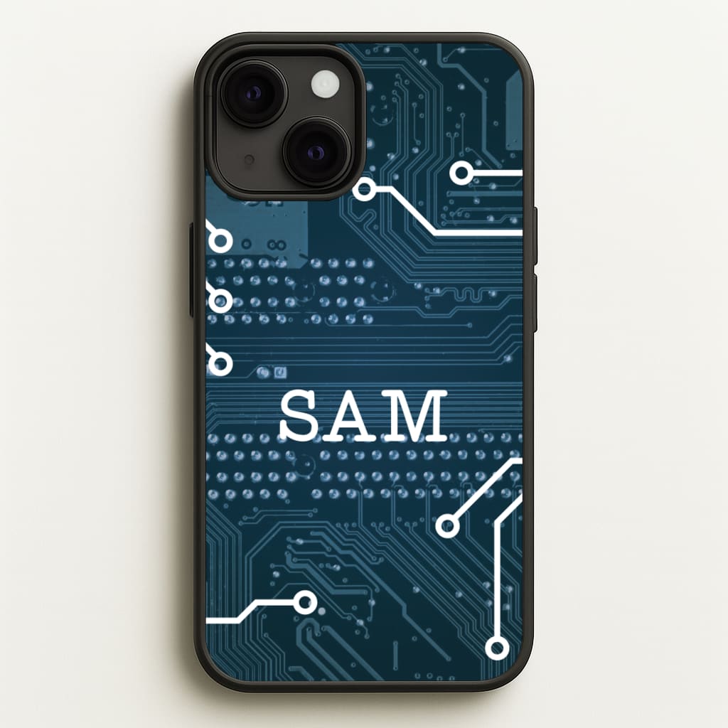Blue Circuit Board Personalised Name - Personalised Phone Case for iPhone 13 Mini