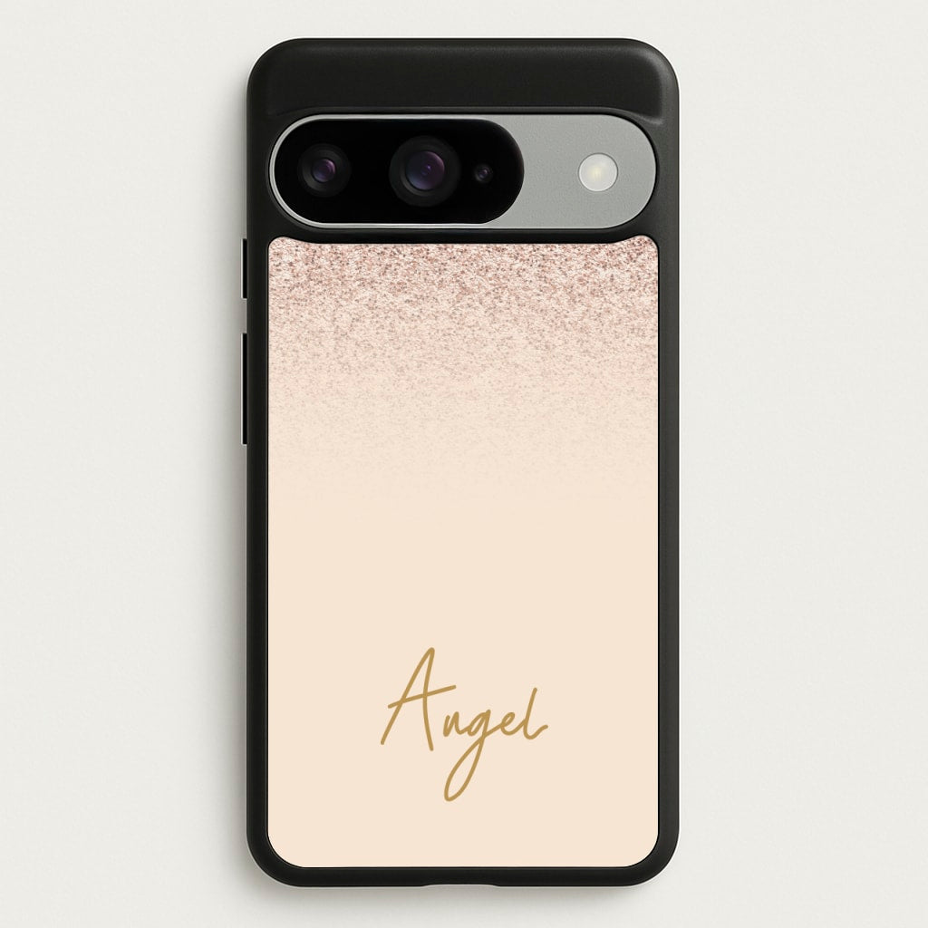 Peach Glitter Personalised Name Phone Case for Google Pixel 10 / 10 Pro