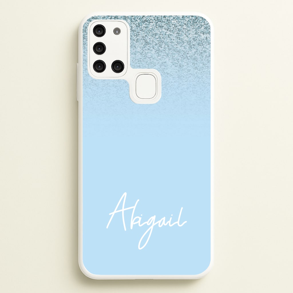 Blue Glitter Personalised Name - Personalised Phone Case for Galaxy A21s