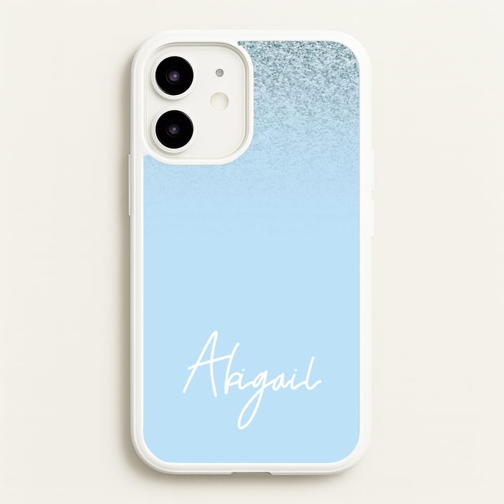 Blue Glitter Personalised Name - Personalised Phone Case for iPhone 12 / 12 Pro