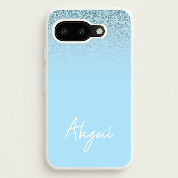 Blue Glitter Personalised Name - Personalised Phone Case for Google Pixel 9a