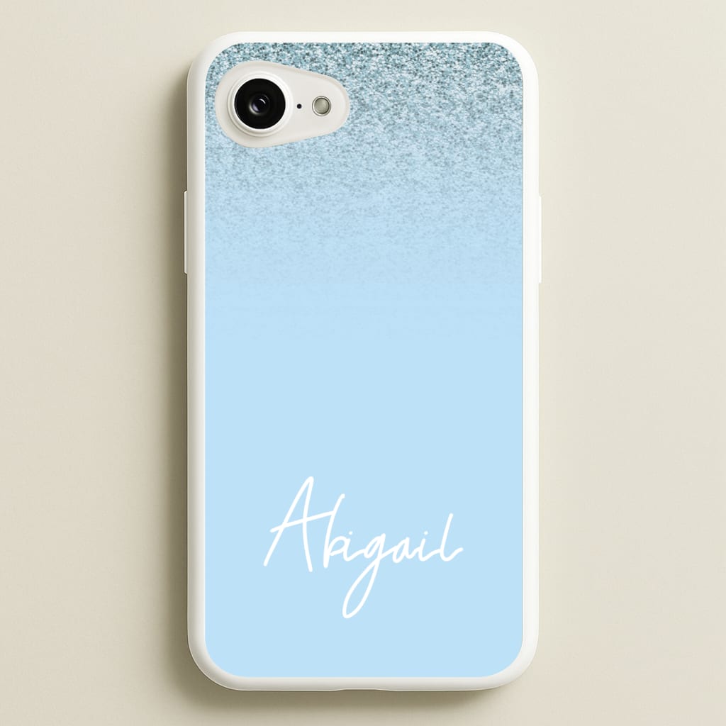 Blue Glitter Personalised Name - Personalised Phone Case for iPhone 16e