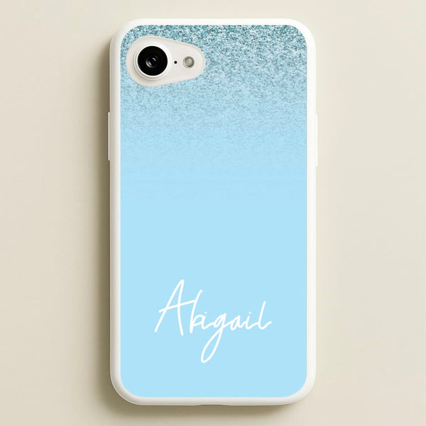 Blue Glitter Personalised Name - Personalised Phone Case for iPhone 16e