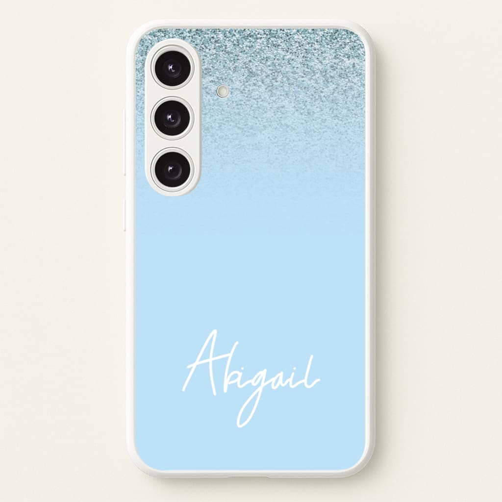 Blue Glitter Personalised Name - Personalised Phone Case for Galaxy S25 Plus
