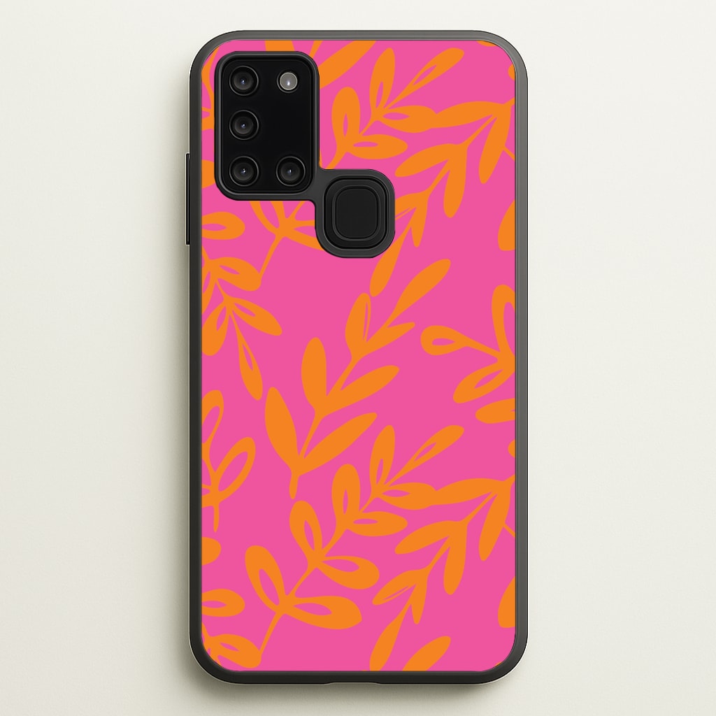 Pink & Orange Leaves - Foliage - Foliage Phone Case for Galaxy A21s