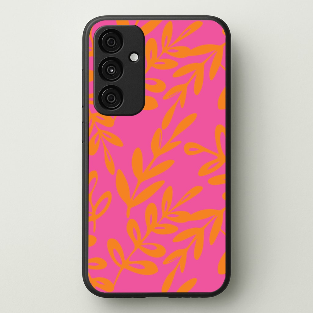 Pink & Orange Leaves - Foliage - Foliage Phone Case for Galaxy A35