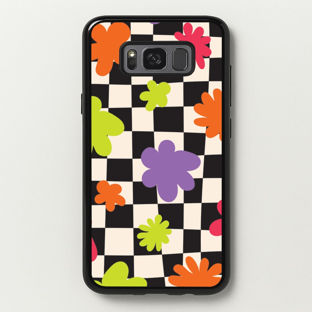 Abstract Flowers Checkered Pattern - Psychedelic Phone Case for Galaxy S8
