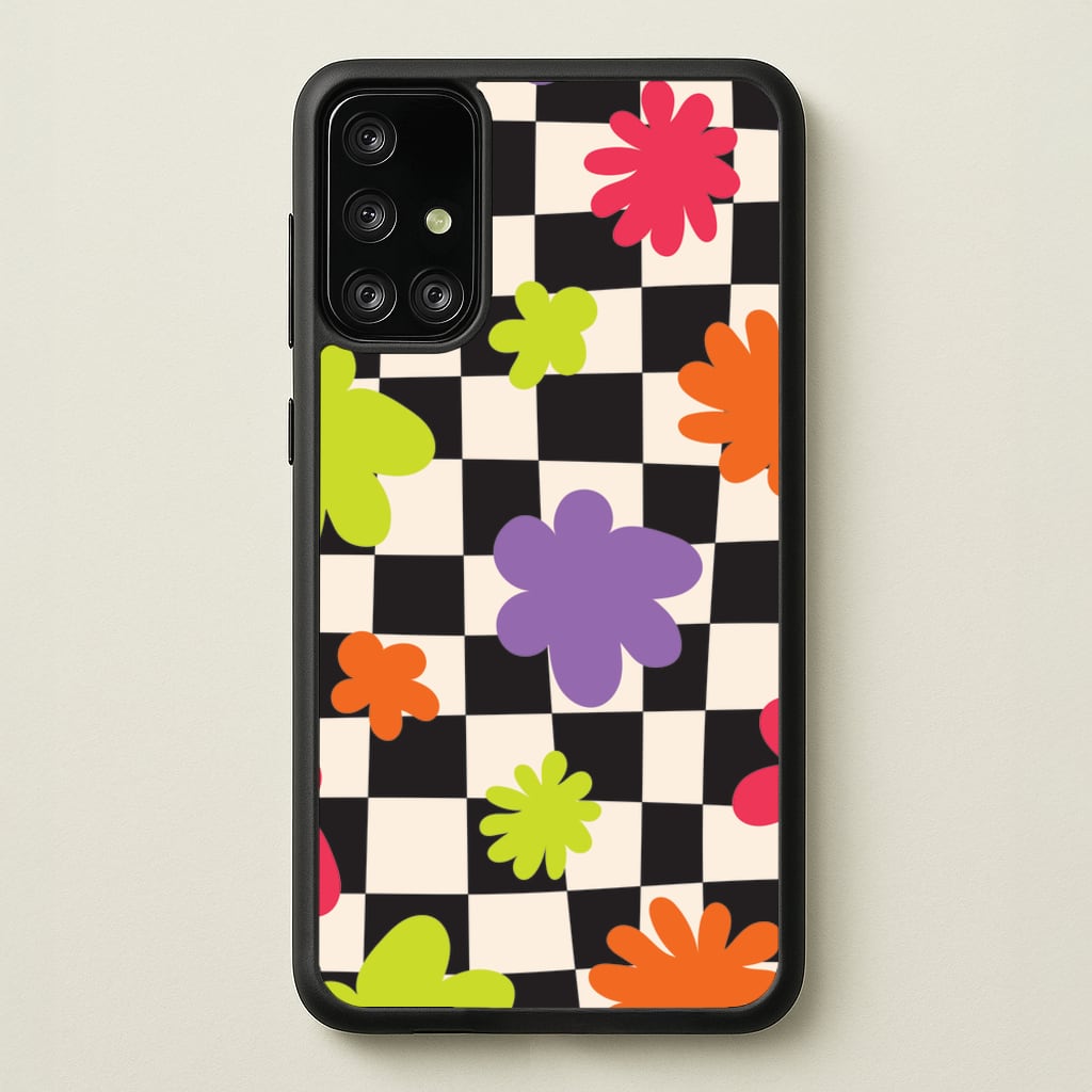 Abstract Flowers Checkered Pattern - Psychedelic Phone Case for Galaxy A71