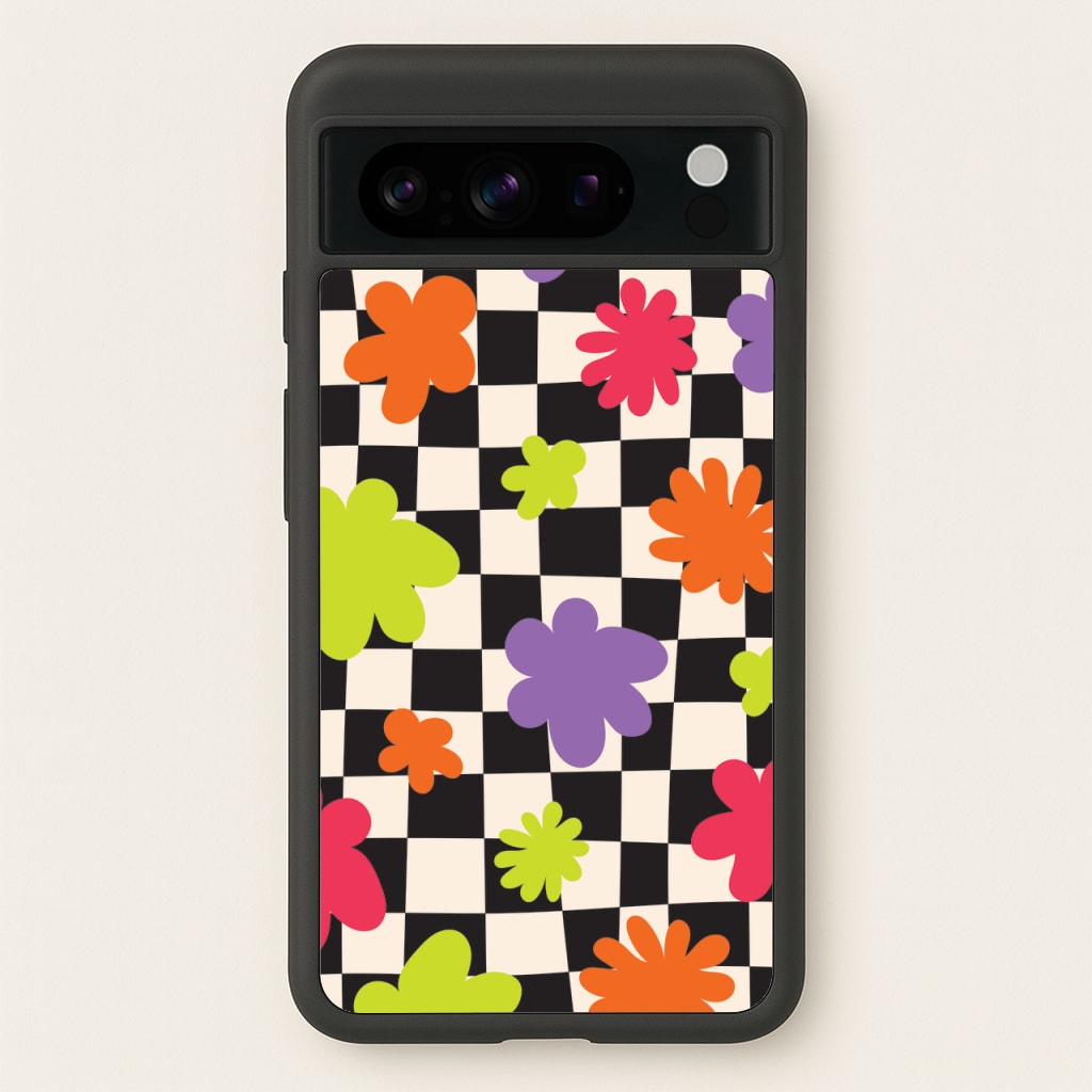 Abstract Flowers Checkered Pattern - Psychedelic Phone Case for Google Pixel 8 Pro