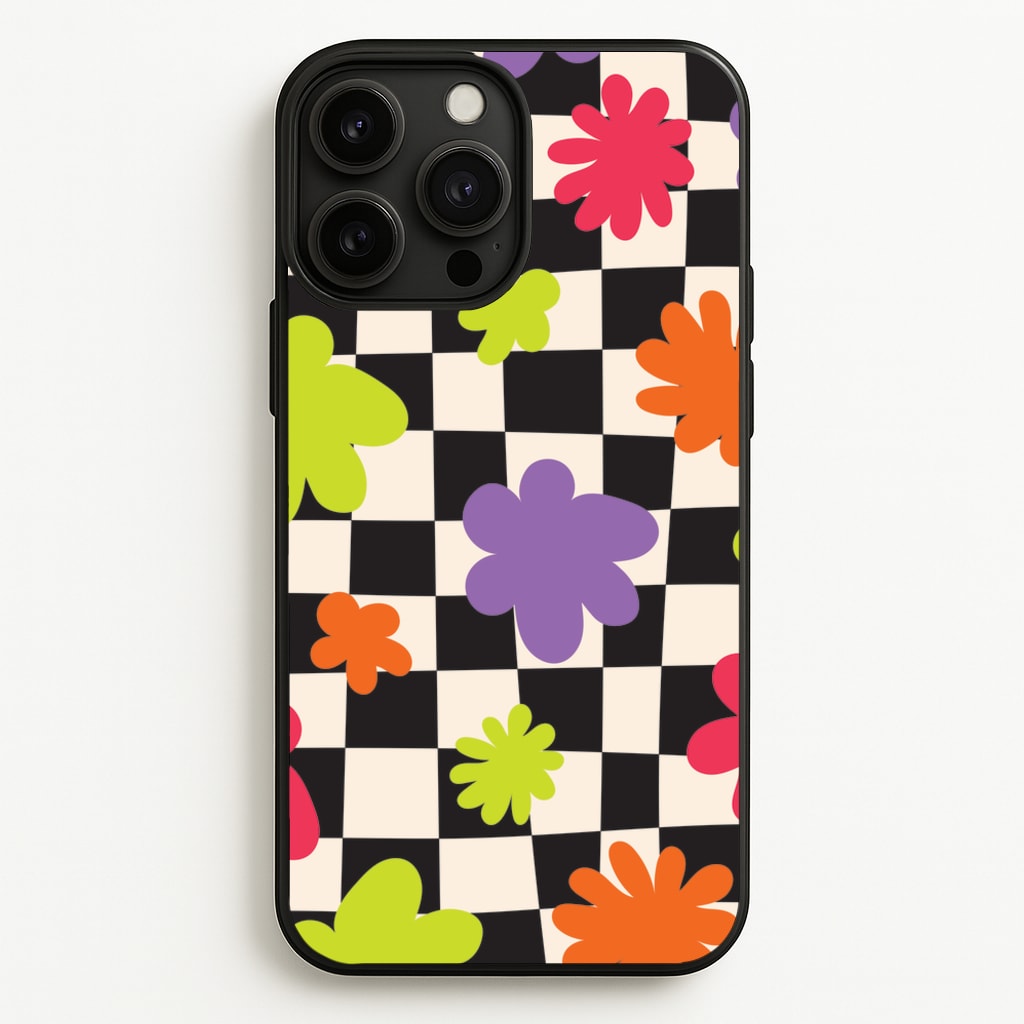 Abstract Flowers Checkered Pattern - Psychedelic Phone Case for iPhone 13 Pro Max