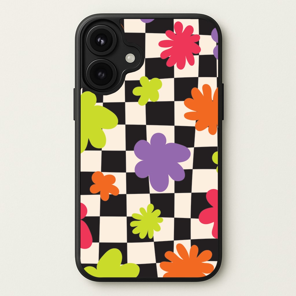 Abstract Flowers Checkered Pattern Phone Case for iPhone 17