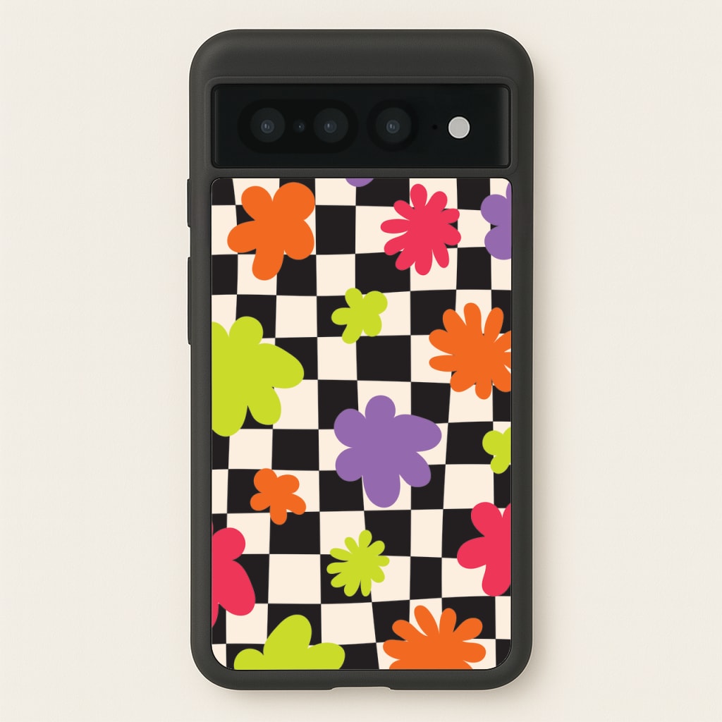 Abstract Flowers Checkered Pattern - Psychedelic Phone Case for Google Pixel 7 Pro