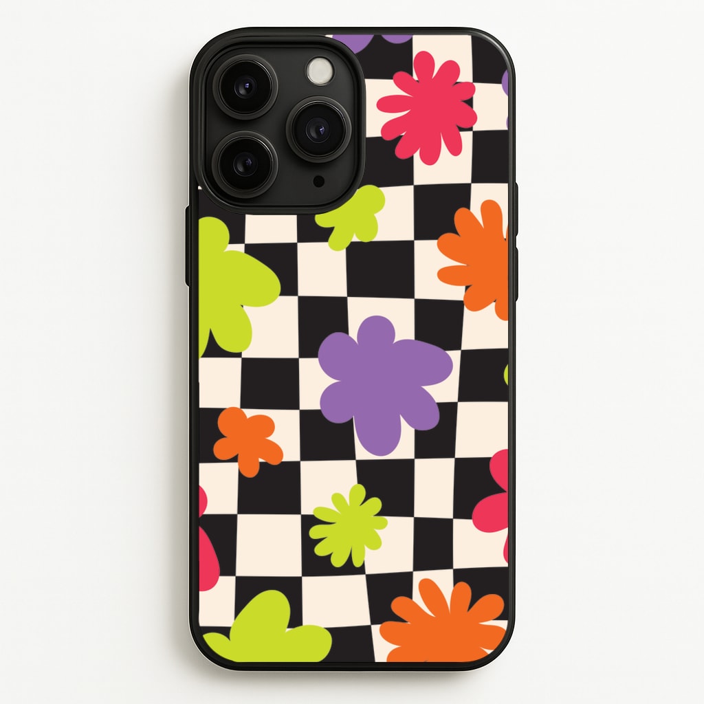 Abstract Flowers Checkered Pattern - Psychedelic Phone Case for iPhone 11 Pro Max