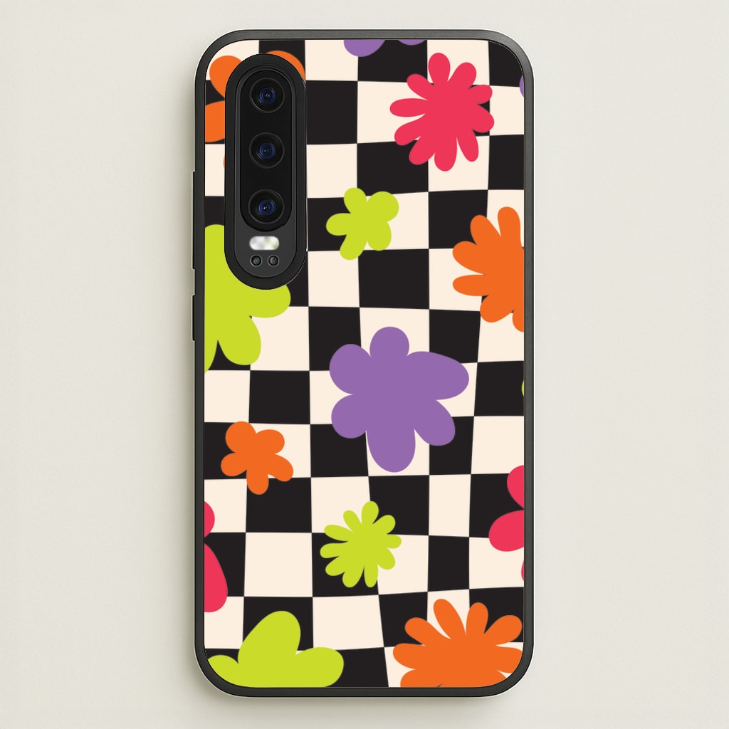 Abstract Flowers Checkered Pattern - Psychedelic Phone Case for Huawei P30
