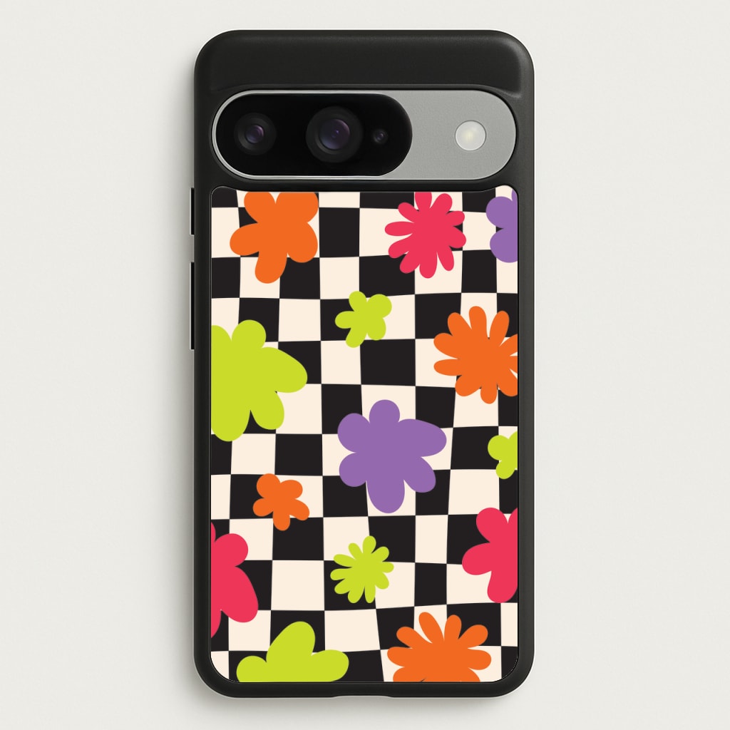 Abstract Flowers Checkered Pattern Phone Case for Google Pixel 10 / 10 Pro