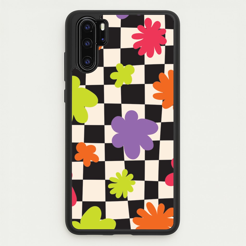 Abstract Flowers Checkered Pattern - Psychedelic Phone Case for Huawei P30 Pro