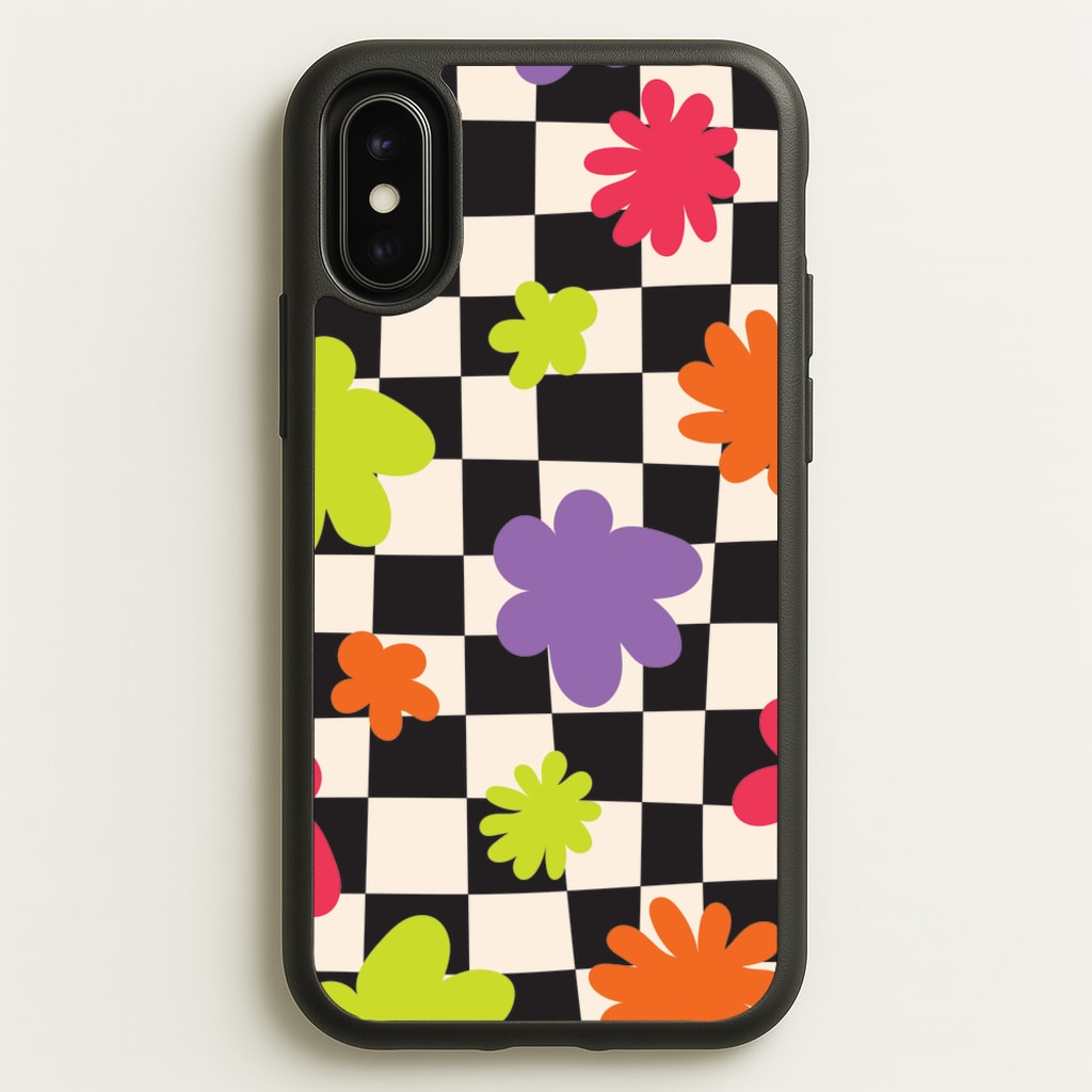 Abstract Flowers Checkered Pattern - Psychedelic Phone Case for iPhone X / XS