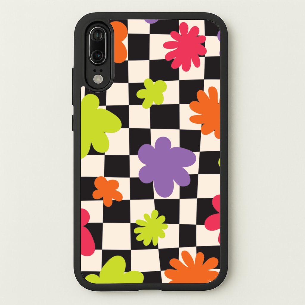 Abstract Flowers Checkered Pattern - Psychedelic Phone Case for Huawei P20