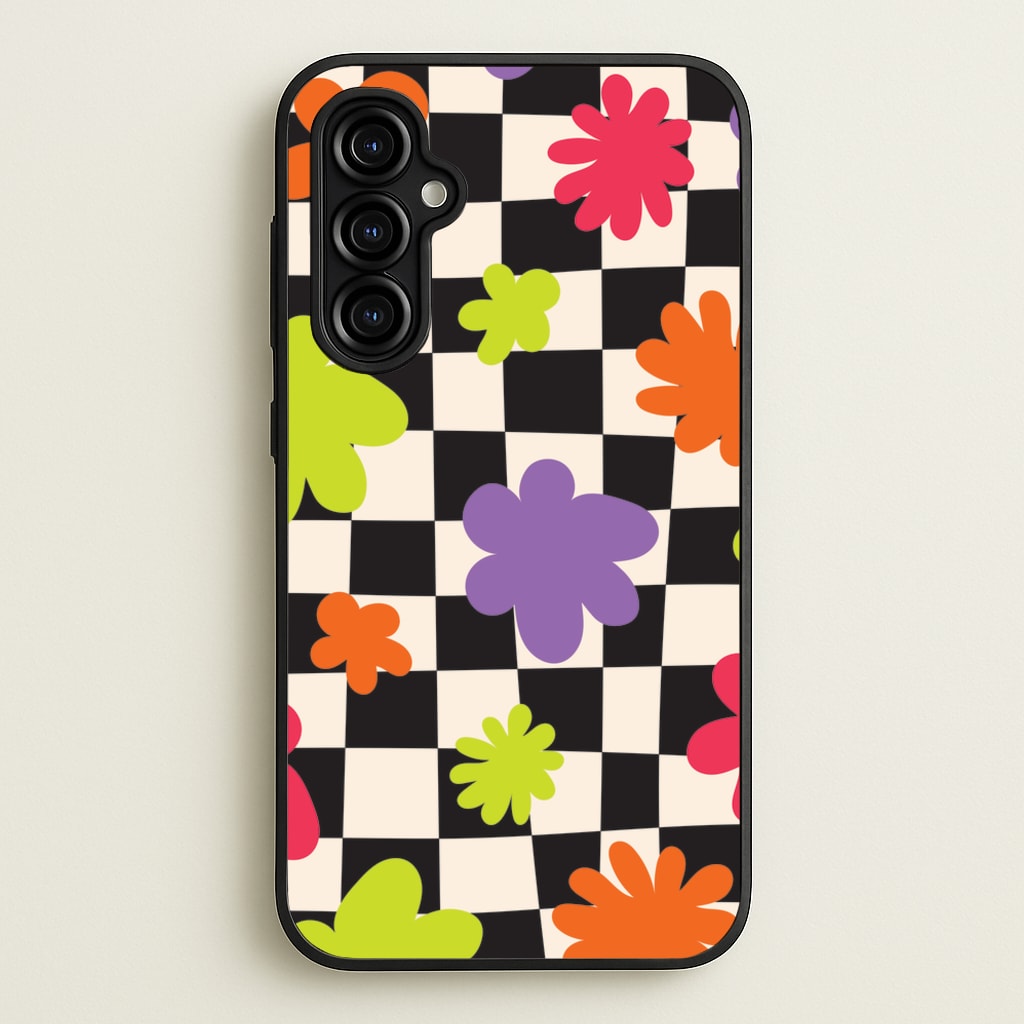 Abstract Flowers Checkered Pattern - Psychedelic Phone Case for Galaxy A54
