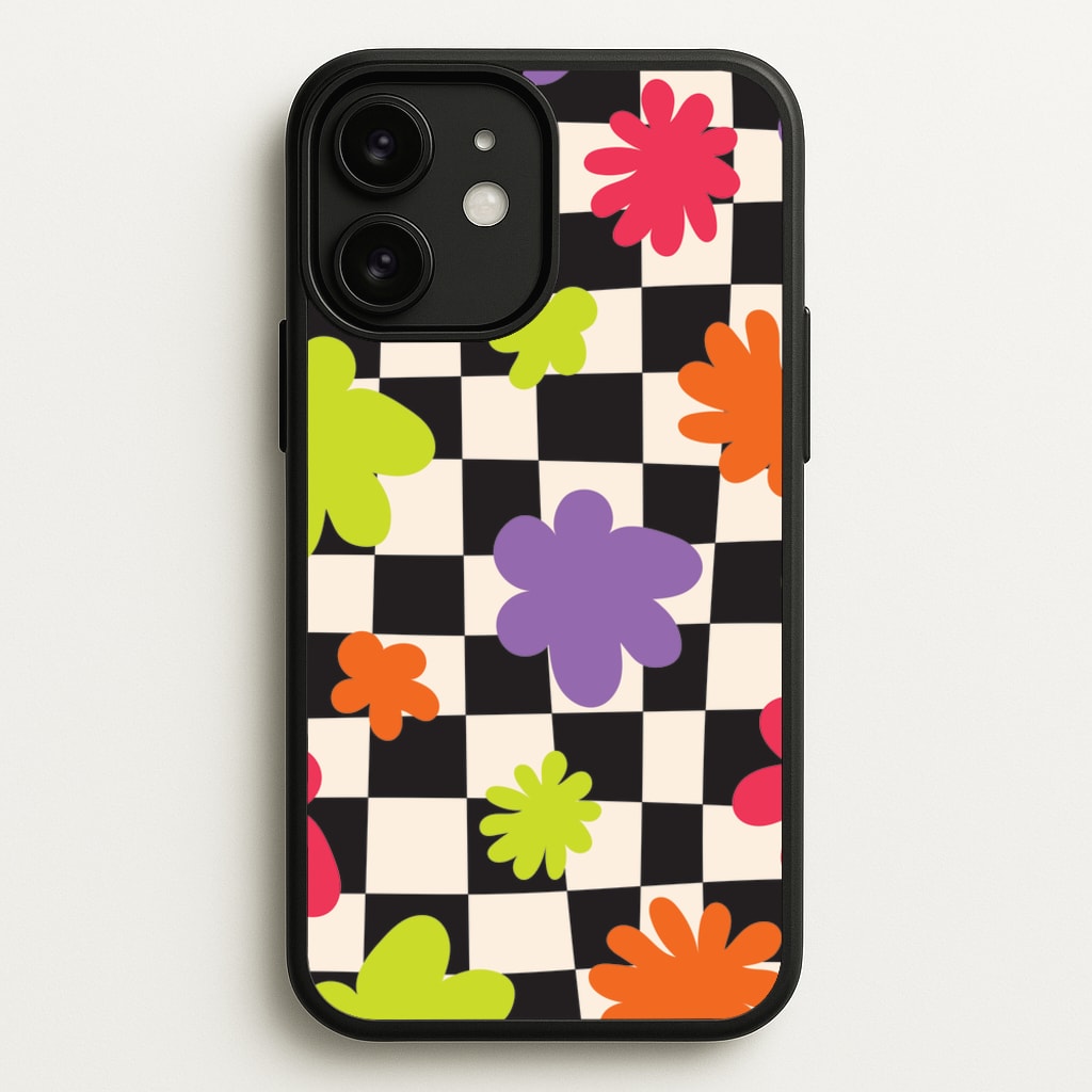 Abstract Flowers Checkered Pattern - Psychedelic Phone Case for iPhone 11