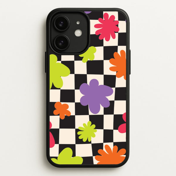 Abstract Flowers Checkered Pattern - Psychedelic Phone Case for iPhone 11