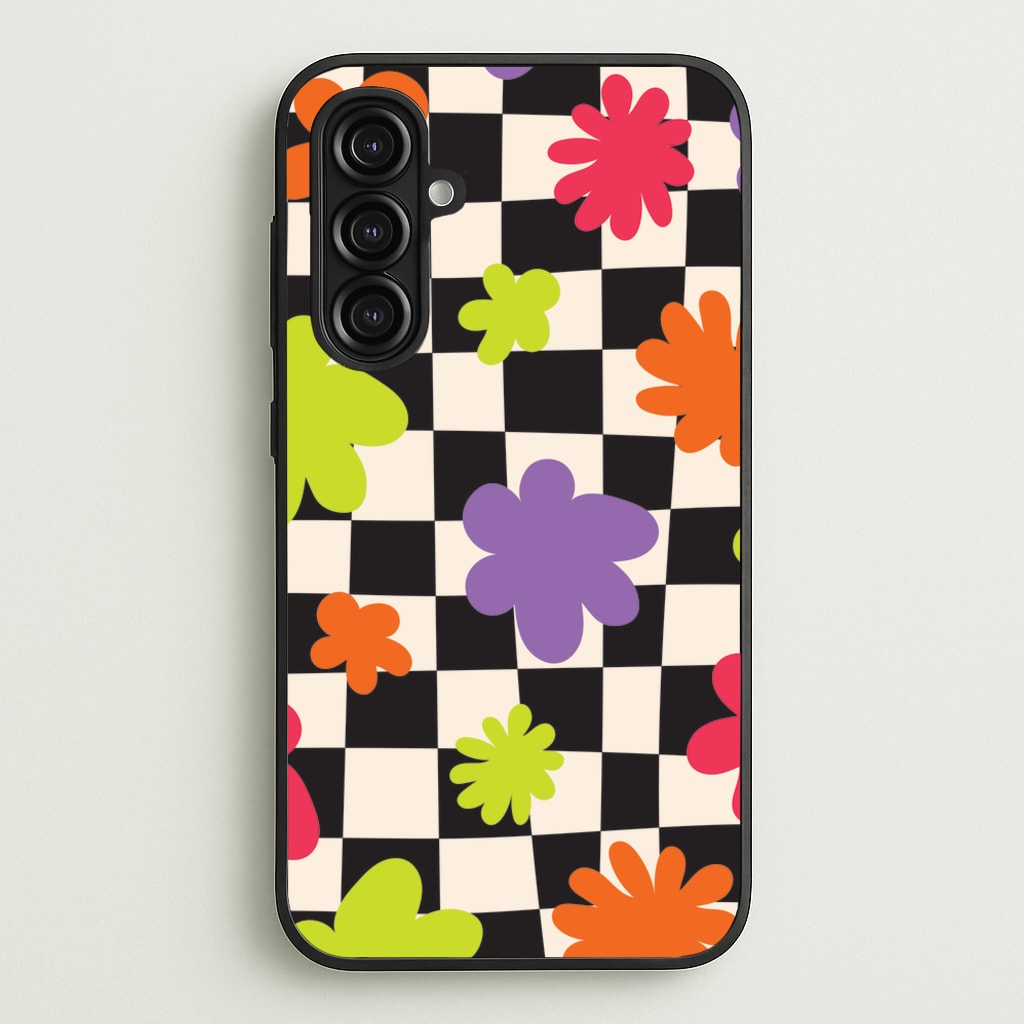 Abstract Flowers Checkered Pattern - Psychedelic Phone Case for Galaxy A16