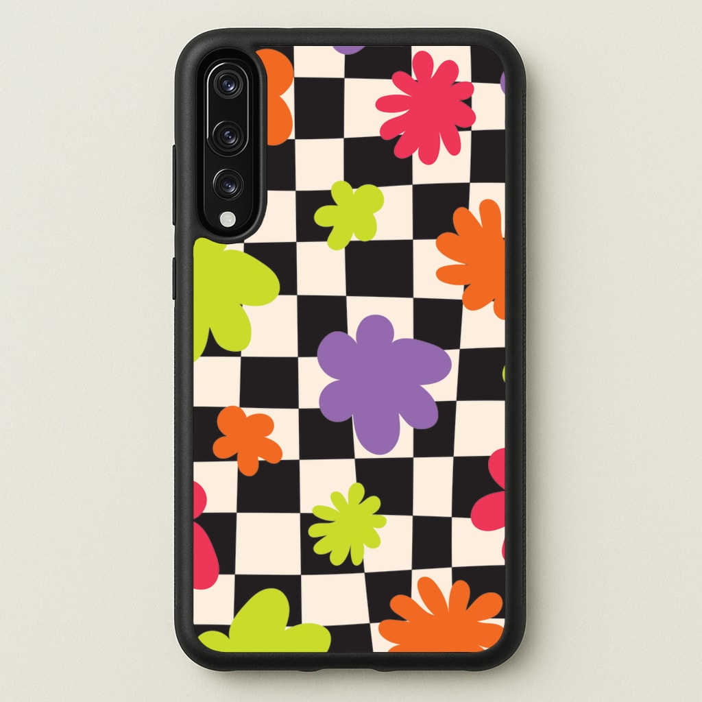 Abstract Flowers Checkered Pattern - Psychedelic Phone Case for Huawei P20 Pro