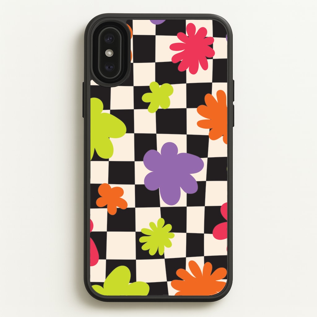 Abstract Flowers Checkered Pattern - Psychedelic Phone Case for iPhone XS Max